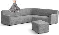 PAULATO BY GA.I.CO. Corner Sofa and Ottoman Cover - Sectional Couch & Pouf Slipcover - Soft Fabric Slip Cover - Washable Furniture Protector for Pet - Microfibra Collection - Grey