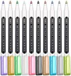 H&S Metallic Marker Pens Set of 10 - Assorted Colours Metallic Paint Pens For Card Making - Scrapbooking - Black Paper Glass Metal Ceramics - Medium Bullet Tip - Glass Paint - Scrapbook Accessories