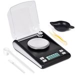 Muaket Milligram Scales 50 x 0.001 g, Digital Scales with LCD Display, High Precision Electronic Kitchen Scale, Portable Mini Scales with 20 g Calibration Weights, Scoops, Tweezers and Weighing Pans