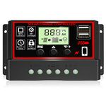 [Upgraded] 30A Solar Charge Controller, 12V/ 24V PWM Controller Solar Panel Regulator with Adjustable LCD Display Dual USB Port Timer Setting PWM Auto Parameter Solar Panel Controller, Black