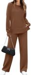 OFEEFAN Wide Leg Loungewear for Women Two Piece Travel Outfits 2 Pc Lounge Set Vacation Tracksuit Holiday Sweatsuit Fall Winter Brown S