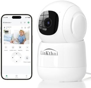 Linkthai Indoor Security Camera, 2K Pet Dog Camera with Phone App, Baby Monitor Camera with Auto Tracking Motion Detection, Cloud Storage SD Card Storage with Night Vision, 2.4 GHz White