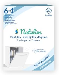Natulim Pastillas de Lavavajillas Biodegradables e Hidrosolubles 6 en 1, 30 Uds - Limpieza Profunda, Abrillantador, Función Sal, Protección Cristal, Descalcificador, Efecto Secado Extra