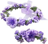 Wedding Bride Garland Women Floral Headband Flower Girl Adjustable Headwear Ladies Artificial Floral Hoop wih Wristband Beach Hawaii Wreath Crown Set Bohemia Headpieces Bracelet for Party Festival