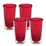 Tervis Clear & Colorful Tabletop Made in USA Double Walled Insulated Tumbler Travel Cup Keeps Drinks Cold & Hot, 16oz - 4pk, Red