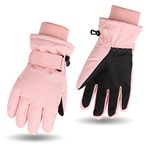 Waterproof Winter Kids Gloves Cartoon Boys Girls Snow Mittens Warm Outdoor Ski Gloves with Fleece Lining (9-13 Years, Solid Skin Pink)