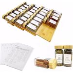 KitHero Spice Drawer Organizer with 28 Bamboo-lidded Spice Jars and 216 Labels,Non-slip Rubber, Bamboo 4 Tier Spice Racks Tray Seasoning Containers for Kitchen Drawers,Cabinets,13" Wide * 15.8" Deep