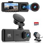 Dash Cam Front and Rear Camera 3 Channel 2.5K+1080P+1080P, Dash Cam Front and Inside Camera Included 64GB Card, Dash Camera for Cars with Infrared Night Vision, Parking Monitor, Accident Lock