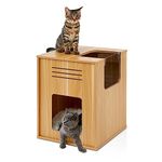Made4Pets Cat House for Indoor Cats, Wood Kitten Hidden Cave with Scratch Pad, Cat Bed Furniture Kitty Condo with Adjustable Clear Baffle, Cute Modern Cube Hideaway Cabinet for Small Pet Under 20 Lbs