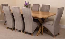 Vermont 200-240 cm Extendable Large Oak Dining Table with 8 Chairs Dining Set with Lola Grey Fabric Chairs by Oak Furniture King