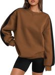 Zeagoo Long Sleeve Teen Girls Striped Sweatshirts Hoodies Womens Oversized Sweaters Trendy Outfits 2024 Y2K Crew Neck Pullover Tops Light Brown Medium