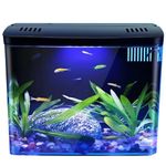 Goldfish Tank,Fish Tank 1.3 Gallon Small Aquarium Clear Aquarium Tank with 3 Layer Filter ＆ LED Light, Self Cleaning Desktop Fish Tank Home Decor for Betta Fish, Shrimp, Goldfish Black