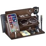 ANWBROAD Wood Docking Station Gifts for Men Bedside Organiser Wooden Phone Docking Station Birthday Gifts for Dad Desktop Storage Stand Desk Tidy Presents for Him Nightstand Organiser JBG003Z