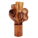 Wooden Spatula Set, Natural Teak Kitchen Cooking Utensil Wooden Spoon(8 Pcs)