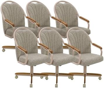 Chromcraft Douglas Set of 6 Casual Dining Chairs Classic Swivel Tilt Dinning Chairs with Casters, Wooden Arm Metal Base Chairs with Rolling Wheels for Kitchen & Dining Room