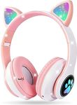 Daemon Kids Headphones, Cat Ear Kids Bluetooth Headphones, Led Light Up Over Ear Kids Wireless Headphones With Hd Stereo Sound 105Db Volume Limited, Foldable Over-Ear Headphone For Pc/Pad (Pink)