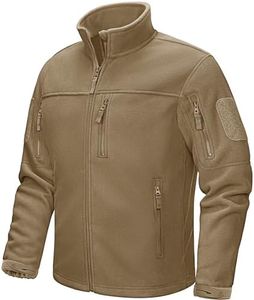 CRYSULLY Men Soft Fleece Jacket Windproof Tactical Mens Winter Jackets with Pockets Khaki