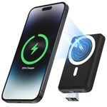 Podoru Magnetic Wireless Portable Charger, 10000mAh Wireless Power Bank PD 22.5W QC3.0 Fast Charging, USB-C LED Display, Mag-Safe Battery Pack for iPhone 16/15/14/13/12 All Series-Black