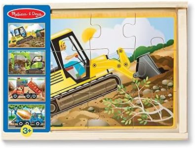 Melissa & Doug Construction Vehicles 4-in-1 Wooden Jigsaw 12-Piece Puzzles (Beautiful Original Artwork, 48 Pieces Total, Great Girls and Boys - Best for 3, 4, 5 Year Olds and Up)