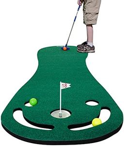 KOFULL Putting Green Mats Set for Golf Putting Use, Included 29 inches Golf Putter, 3 Golf Balls, Training Aid Put Cup & Flags, Practicing Putt Green Carpet for Children Putting Indoor Outdoor