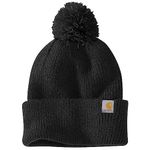 Carhartt Women's 106003 Knit Pom-Pom Cuffed Beanie, Black, One Size