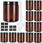 12 Pack, 8 oz Round Glass Jars with Black Plastic Lids, 240ml Amber Empty Candle Jars Cosmetic Jars Food Storage Containers, Canning Jars For Spice, Powder, Liquid, Sample, Face Cream Lotion