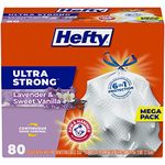 Hefty 10013700016605 Ultra Strong Tall Kitchen Trash Bags-Lavender Sweet Vanilla, 13 Gallon, 80 Count, (Pack of 1), White