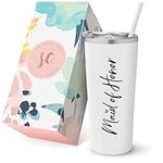 SassyCups Maid of Honor Cup | Vacuum Insulated Stainless Steel Tumbler with Lid and Straw | Will You Be My Maid of Honor Travel Mug | Maid of Honor Proposal Gifts | Bridal Party | (22 Ounce, White)