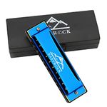 EastRock Harmonica 10 Holes 20 Tunes, Harmonica Key of C, Harmonica Mouth Organ for Beginner Adults Kids, Mini Blues Harmonica with Case and Cleaning Cloth (10 Holes, Blue)