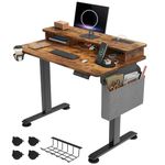 YITAHOME Electric Standing Desk with Stand, 2 USB Ports & 2 Power Outlets, Height Adjustable Stand Up Table 100x60cm with Storage Shelf, Memory Smart Pannel, Sit Stand Home Office Desk, Rustic Brown