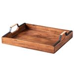 Nestroots Tray for Serving Wooden Tray for Serving |Tea Tray for Serving Platter | Tray for Dining Table Cane Handle (Brown, 15 x 12 inches)