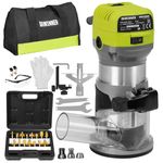 DEWINNER Electric Palm Router Tool, 710W Compact Wood Trimmer with Metal Base, 6 Variable Speeds Router for Woodworking, Trimmer Router with Storage Bag, 15pcs Trim Router Bits for Handwork and DIY