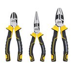 TOUGH MASTER High Leverage Pliers Tool Set 3pcs, 6"150mm Needle Nose Pliers, 6" 150mm Diagonal Cutting Pliers, 7" 175mm Combination Pliers Multi-Purpose Pliers Set 3-in-1 with Soft Handles