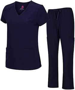 Natural Uniforms Women's Cool Stretch V-Neck Cargo Top and Pant Set 8400-9400, True Navy Blue, Medium