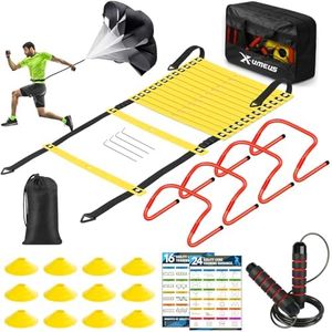 X-UMEUS Agility Ladder Speed Training Equipment Set: 20 ft Agility Ladder, Resistance Parachute, 4 Agility Hurdles, 12 Soccer Cones, Basketball Football Soccer Training Equipment for Kids Youth Adults