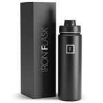 IRON °FLASK Camping & Hiking Hydration Flask, Wide Mouth, 3 Spout Lids, Stainless Steel Outdoor Water Bottle, Double Walled, Insulated Thermos, Metal Canteen - Midnight Black, 22 Oz