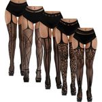 FULLSEXY Plus Size Fishnet Stockings, Fishnet Tights Thigh High Stockings Pantyhose for Women, Black 03(5 Pairs), One Size