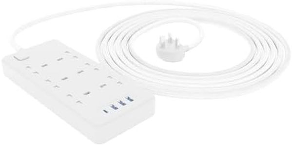 Amazon Basics Surge Protector, 1140 Joule, 6 Outlet, 3 USB A(12W), 1 USB C(20W), 1.5 m Braided Cord, White