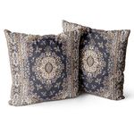 Snycler Boho Throw Pillow Covers 20x20 inch Set of 2 Black Medallion Border Area Rug Double Sided Pattern Cotton Soft Pillow Case Cushion Cover Pillowcase for Couch Sofa Bed Decorative