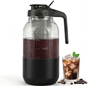 QHH Cold Brew Coffee Maker, 64oz Mason Jar Pitcher with Stainless Steel Filter, Leak-Proof Lid with Pour Spout & Handle, Heavy Duty Glass Iced Coffee Tea Brewer with Protective Silicone Sleeve-Black