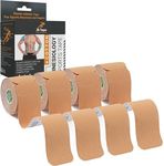 JB Tape, Precut Kinesiology Strips 4 Rolls- (80 Count, 10") Elastic, Latex-Free, Water Resistant, Athletic Sports Tape for Body, Joint & Muscle Support. (Beige)