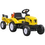 Aosom Ride on Excavator for Kids, Pedal Ride on Tractor with Back Storage Trailer, Shovel, Rake, Horn, for Toddlers 3 Year Old, Yellow