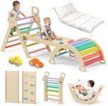BlueWood Pikler Triangle Set with Cushion - Climbing Toys for Toddlers 9-in-1, Montessori Philosophy Play Jungle Gym with Arch, Ramp, Ladder (Rainbow)