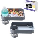 2Pack Car Seat Snack Tray for Kids, Mess-Free Square Travel Tray Cup Holder Snack Tray, Durable Car Food Tray for Toddlers, Universal Fit Kids Travel Road Trip Essentials (2, Grey)
