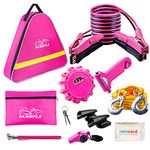 HLWDFLZ Car Emergency Kit, Pink Roadside Assistance Kit with Jumper Cable, Tow Rope, LED Road Flare, Deer Whistles and More Women Emergency Safety Tool Kit