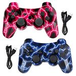 Wireless Controller for PS3, Built-in Dual Vibration Gaming Remote Joystick Compatible with Playstation 3,with Charger Cable Cord (Blue Flash and Red Flash)