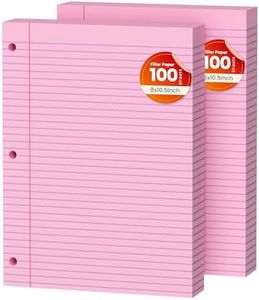 Pink Loose Leaf Paper 200 Sheets Colored Filler Paper 2 Pack 8 * 10.5 College Ruled 3-Hole Punched Paper for 3-Ring Binders Notebook Lined 8" x 10.5"