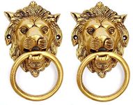 Kratidecor Designer Brass Lion Mouth Door Knocker Set of 2 Piece (Yellow Antique)