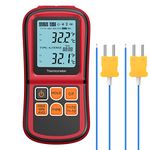 Kamtop Digital Thermometer, Dual Channel Thermometer with Two K Type Thermocouple Probe, High Temperature Meter Dual Measurement Meter Sensor Backlight LCD Thermometer for K/ J/ T/ E/ R/ S/ N Type