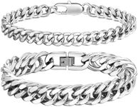 VNOX Chain Bracelet for Men - Sturdy Stainless Steel Silver 7mm + 12 Width Cuban Link Bracelet for Men,Mens Bracelet Gifts for Men Dad Husband Him 7.5 Inches